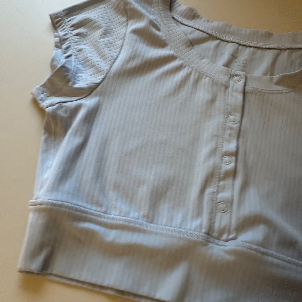 OFFLINE By Aerie Real Me Henley Crop Tee in Ribbed Baby Blue | Size XS - Picture 8 of 10